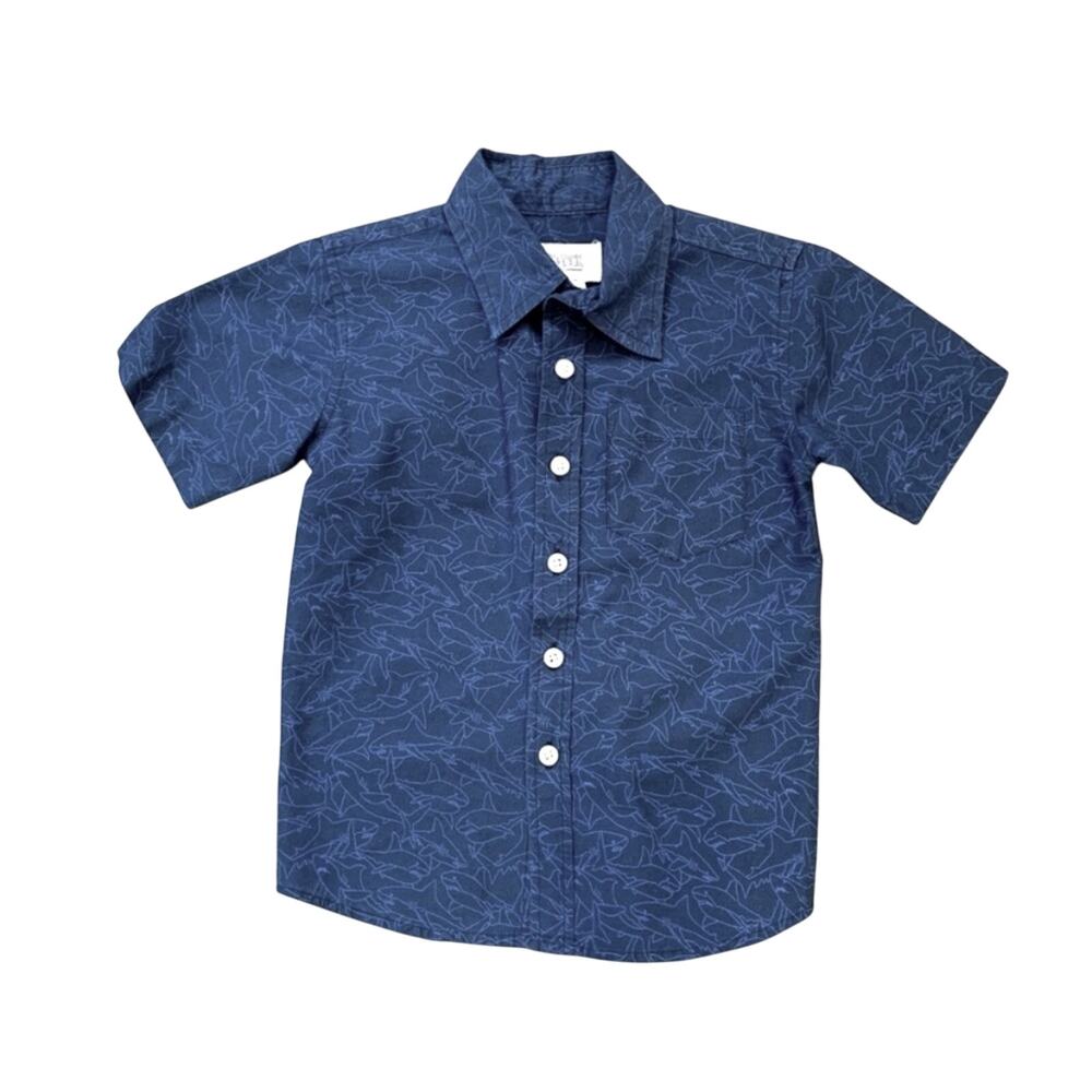 Alex & Jack Blue Shark Stencil Print Button Down Short Sleeve Shirt